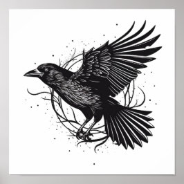 Common Raven Crow Black Mysit Norse Flying Design Poster