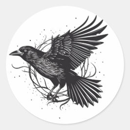 Common Raven Crow Black Mysit Norse Flying Design Ronde Sticker