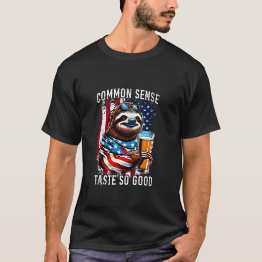 Common Sense Taste So Good Sloth Bier 4 juli T-shirt (Voorkant)
