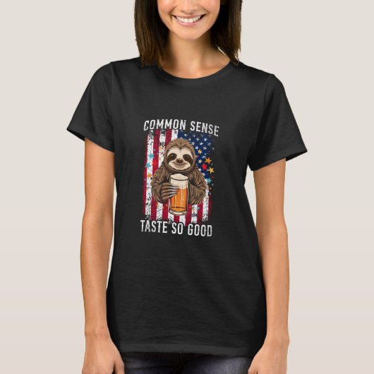 Common Sense Taste So Good Sloth Bier 4 juli T-shirt (Voorkant)