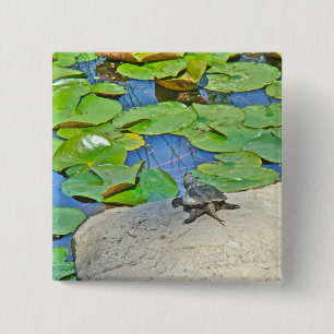 Common Snapping Turtle - Chelydra serpentina Vierkante Button 5,1 Cm