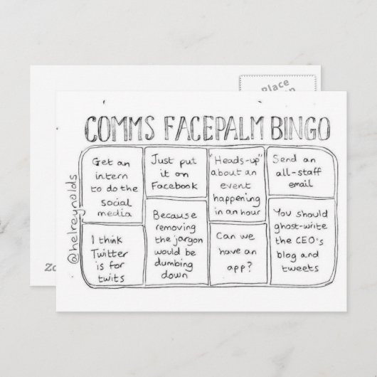 Comms Facepalm Bingo Ronde 1 Briefkaart (Voorkant / Achterkant)