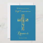 Communaine blue gold cross-boys card kaart (Voorkant)