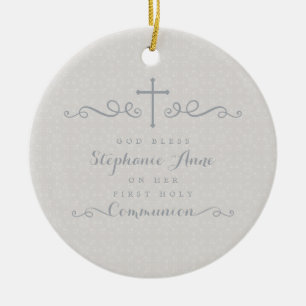 Communautair Kruis in het Taupe Floral Pattern Keramisch Ornament