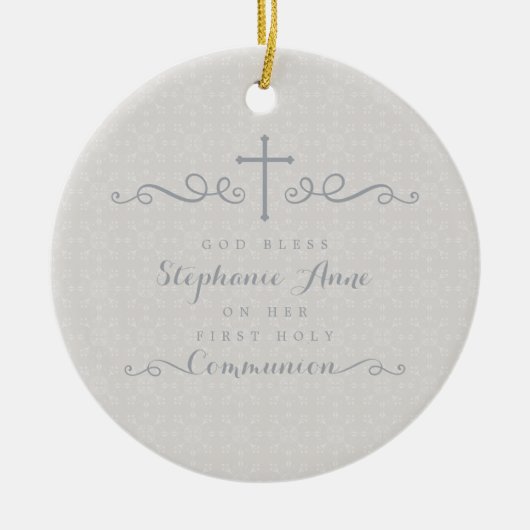 Communautair  Kruis in het Taupe Floral Pattern Keramisch Ornament (Voorkant)