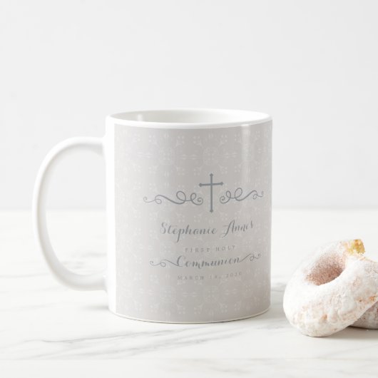 Communautair Kruis in het Taupe Floral Pattern Koffiemok (Met donut)