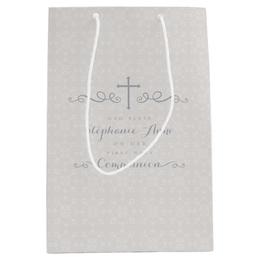 Communautair Kruis in het Taupe Floral Pattern Medium Cadeauzakje (Voorkant)