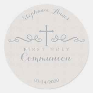 Communautair  Kruis in het Taupe Floral Pattern Ronde Sticker