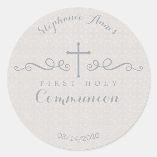 Communautair Kruis in het Taupe Floral Pattern Ronde Sticker (Voorkant)