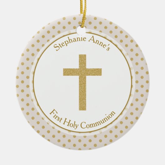 Communauteit beige met Gold Polka Dots Keramisch Ornament (Voorkant)