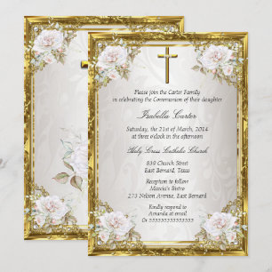 Communauteit Roos Gold Beige Pearl Damask Cross Kaart