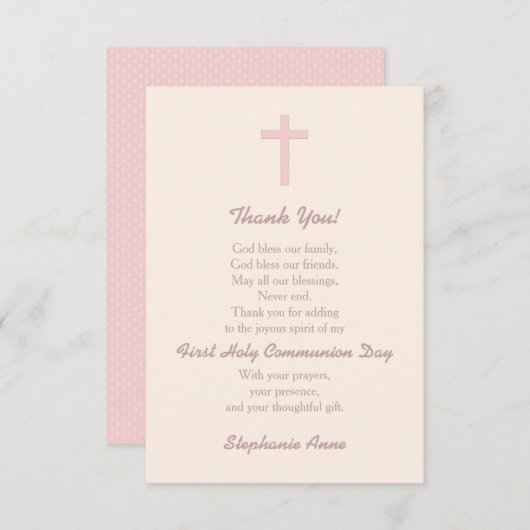 Communepastel Pink Cross Dank je Bedankkaart (Voorkant / Achterkant)