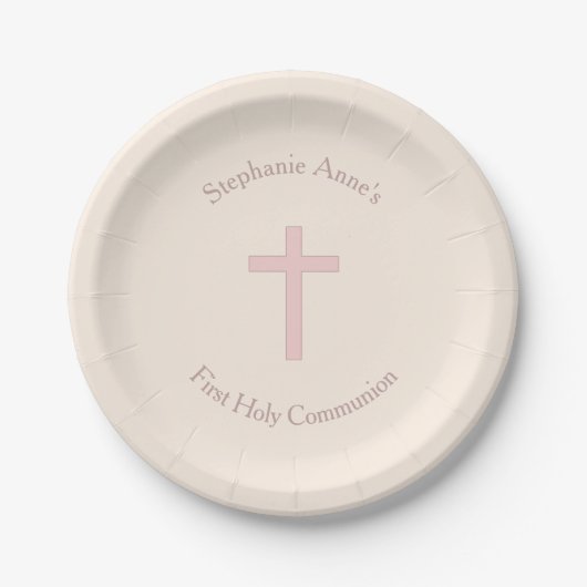 Communepastel Pink Cross Papieren Bordje (Voorkant)