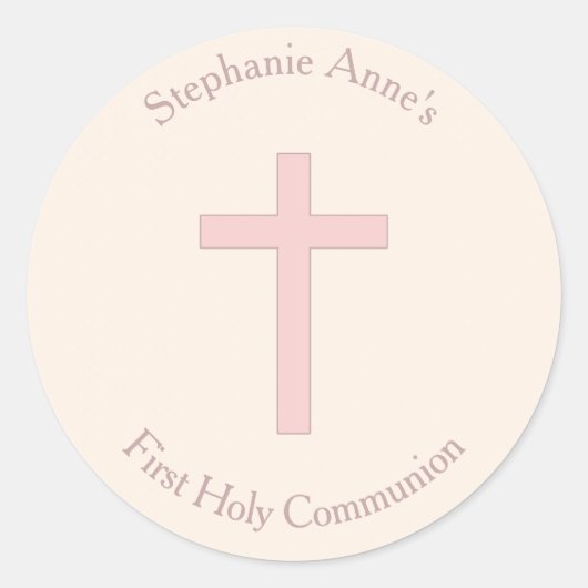Communepastel Pink Cross Ronde Sticker (Voorkant)
