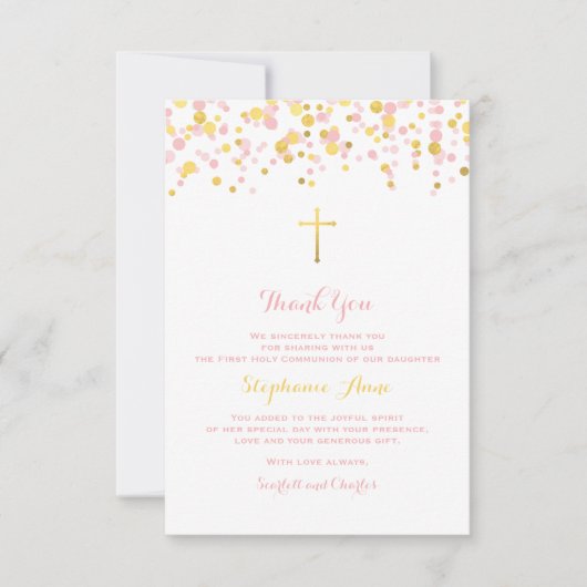 Communeroze en goudConfetti Bedankkaart (Voorkant)