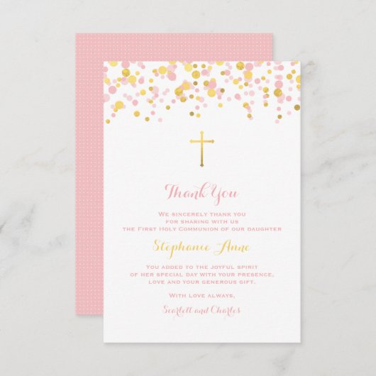 Communeroze en goudConfetti Bedankkaart (Voorkant / Achterkant)