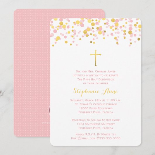 Communeroze en goudConfetti Kaart (Voorkant / Achterkant)