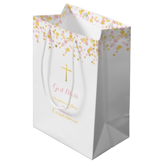 Communeroze en goudConfetti Medium Cadeauzakje (Voorkant Gekanteld)