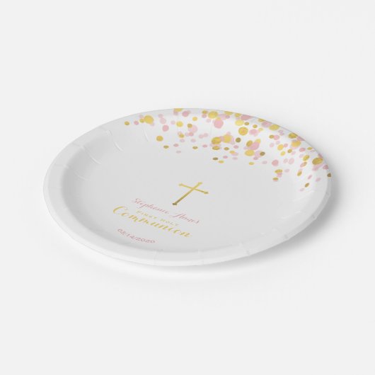 Communeroze en goudConfetti Papieren Bordje (Gekanteld)