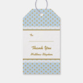 Communiblauw met goudpokkendots cadeaulabel (Achterkant)