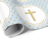 Communiblauw met goudpokkendots cadeaupapier (Rol Hoek)