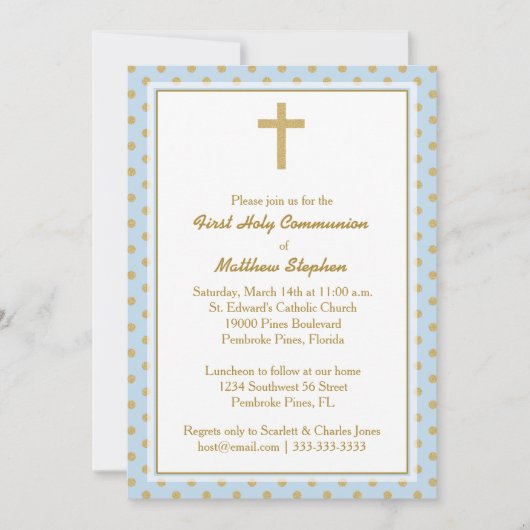 Communiblauw met goudpokkendots kaart (Voorkant)