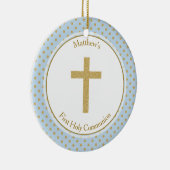 Communiblauw met goudpokkendots keramisch ornament (Rechts)