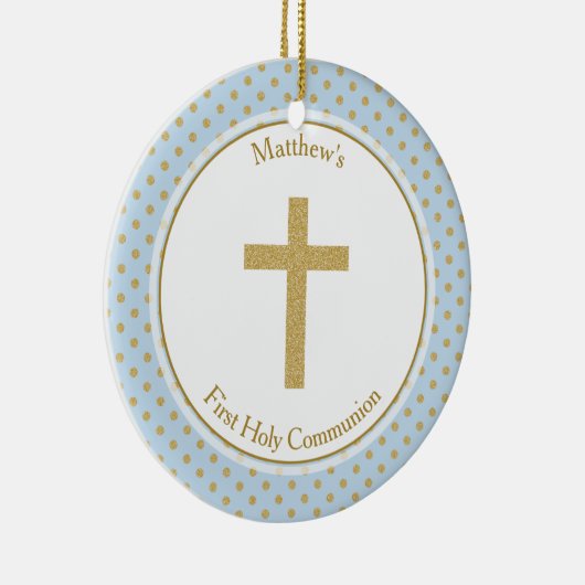 Communiblauw met goudpokkendots keramisch ornament (Rechts)