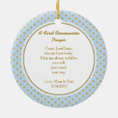 Communiblauw met goudpokkendots keramisch ornament (Achterkant)