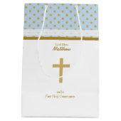 Communiblauw met goudpokkendots medium cadeauzakje (Achterkant)