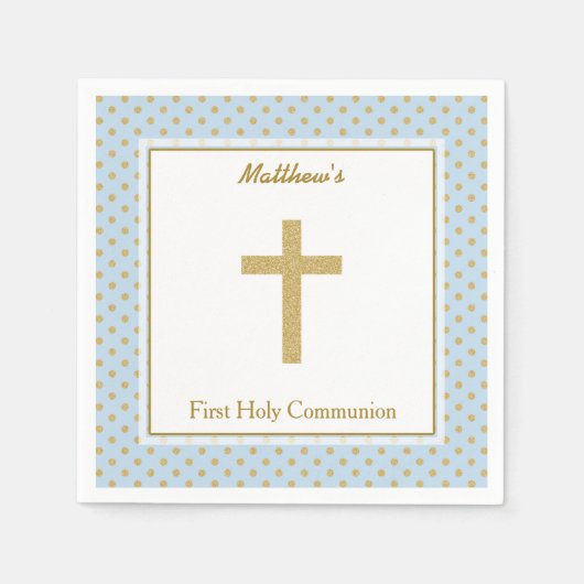 Communiblauw met goudpokkendots servet (Voorkant)