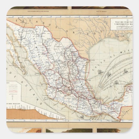 Communicatie en vervoer van Mexico Vierkante Sticker (Voorkant)