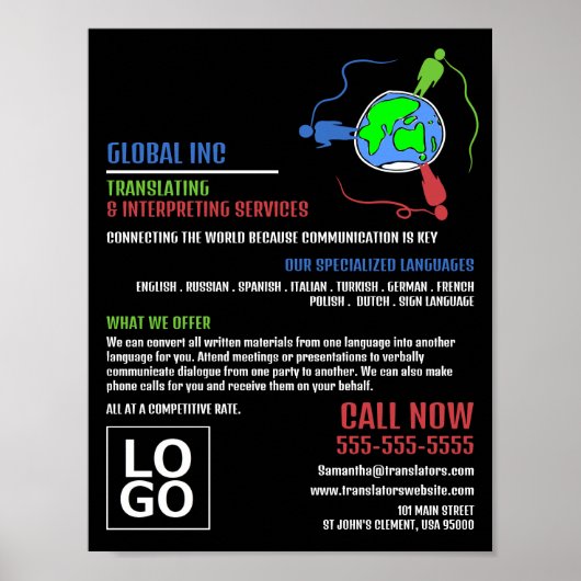 Communicatie-Logo, vertaler en tolk Poster (Voorkant)