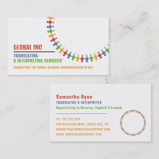 Communicatieontwerp, vertaler en tolk visitekaartje (Voorkant / Achterkant)