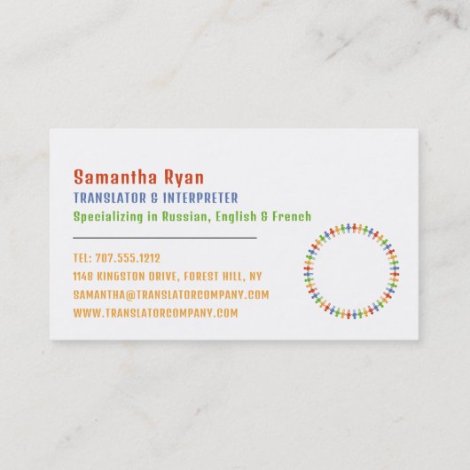 Communicatieontwerp, vertaler en tolk visitekaartje (Achterkant)