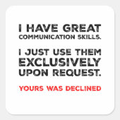 Communication Skills - Funny Introvert Design Vierkante Sticker (Voorkant)