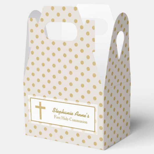 Communie Beige met gouden stippen Bedankdoosjes (Geopend)