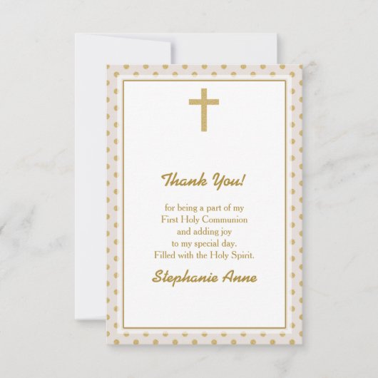 Communie Beige met gouden stippen Kaart (Voorkant)