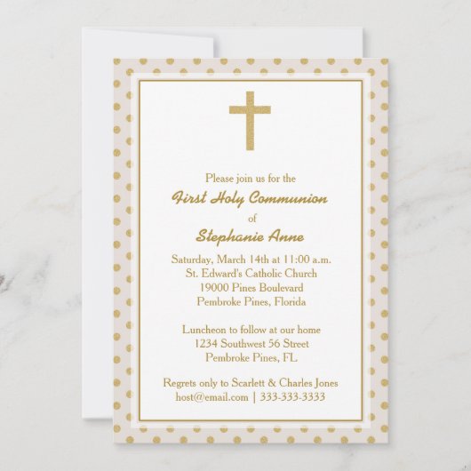 Communie Beige met gouden stippen Kaart (Voorkant)