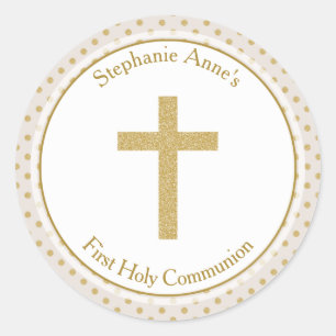 Communie Beige met gouden stippen Ronde Sticker