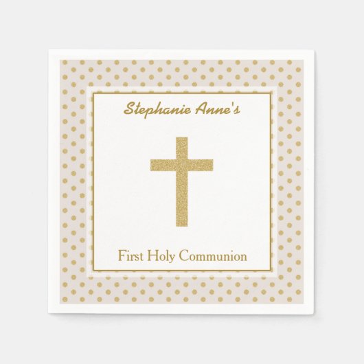 Communie Beige met gouden stippen Servet (Voorkant)