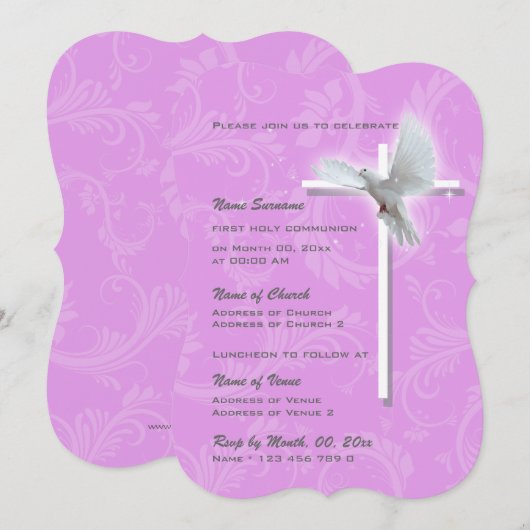 Communie bevestiging duif meisjes kaart (Voorkant / Achterkant)