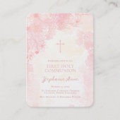 Communie Bloemen Roze Waterverven Gebed Kaarten Visitekaartje (Voorkant)