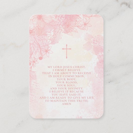 Communie Bloemen Roze Waterverven Gebed Kaarten Visitekaartje (Achterkant)