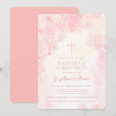 Communie Bloemen Roze Waterverven Kaart (Voorkant / Achterkant)