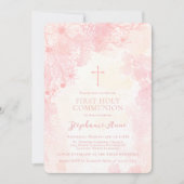 Communie Bloemen Roze Waterverven Kaart (Voorkant)