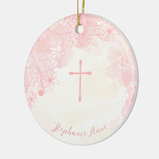 Communie Bloemen Roze Waterverven Keramisch Ornament (Links)