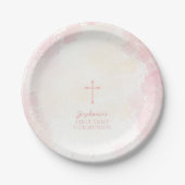 Communie Bloemen Roze Waterverven Papieren Bordje (Voorkant)