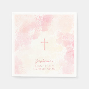 Communie Bloemen Roze Waterverven Servet