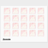 Communie Bloemen Roze Waterverven Vierkante Sticker (Vel)